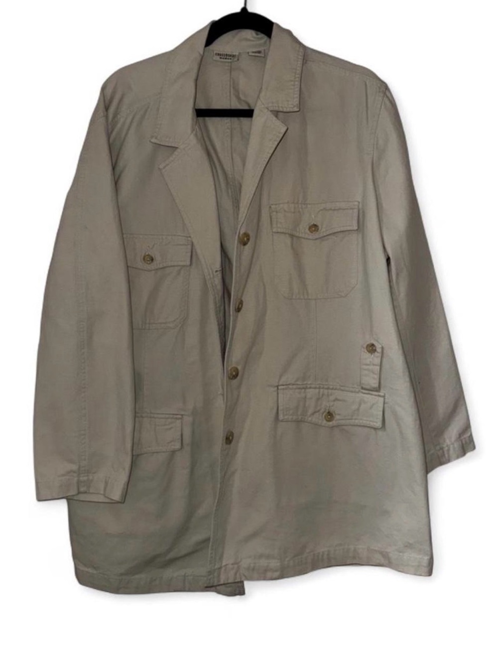 Vintage 1990s Light Beige Women's Utility Jacket with Flap Pockets